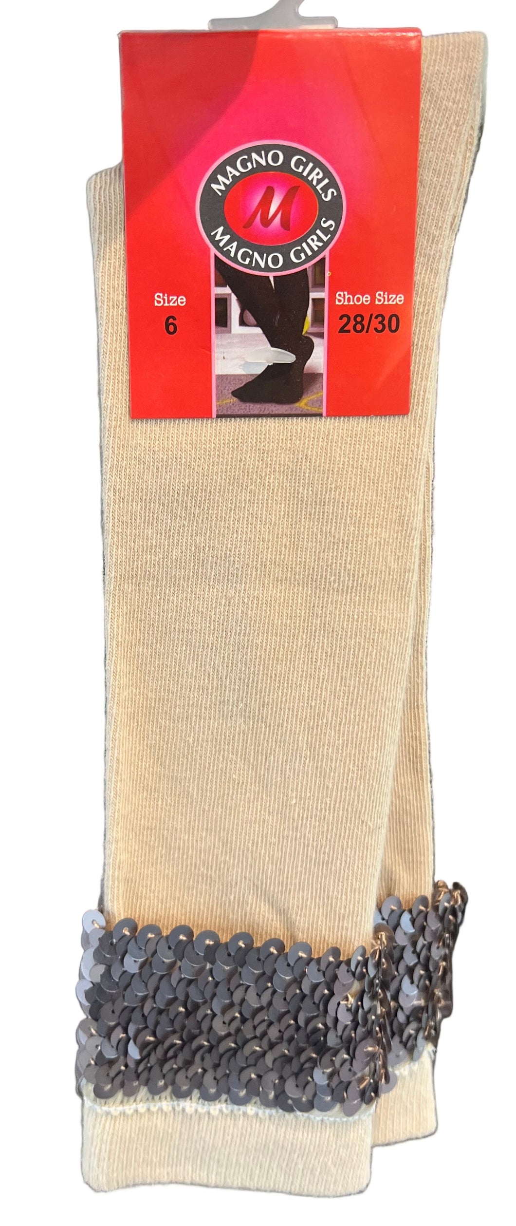Girls Cream Sequins Magno Knee Socks