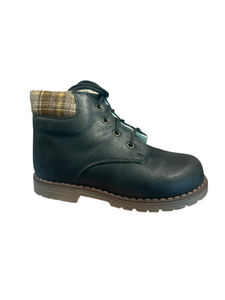 Shawn & Jeffery Baby Black Leather 137 Checkered Design Booties