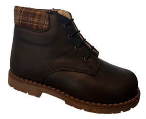 Shawn & Jeffery Baby Black Leather 137 Checkered Design Booties