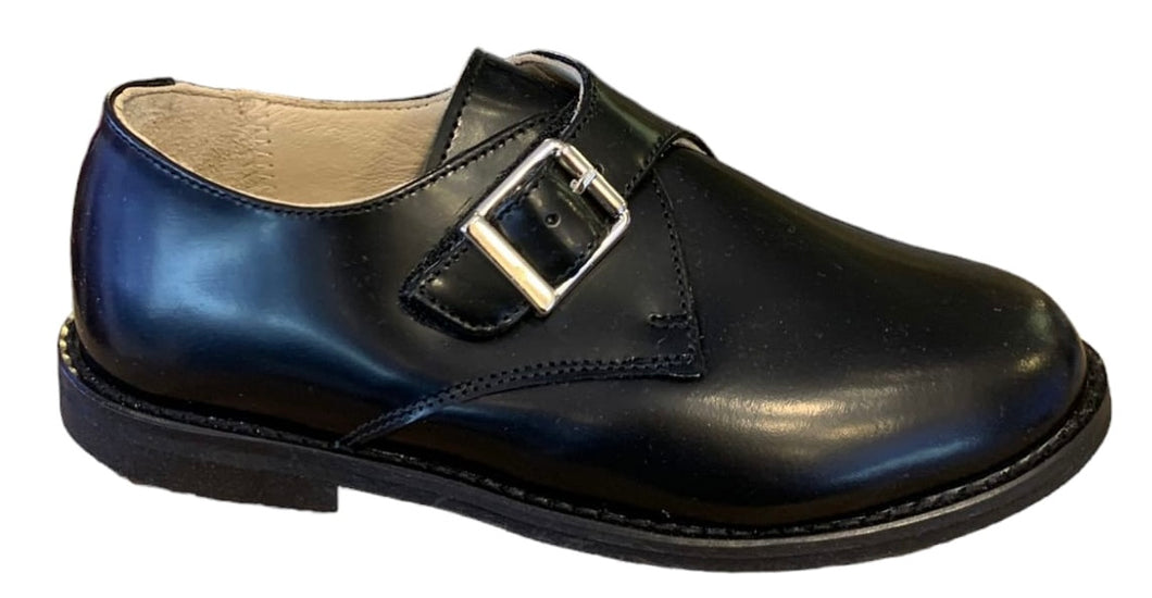 Shawn & Jeffery Boys Black Mocasino Single Buckle Velcro Dress Shoe