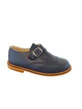 Shawn & Jeffery Navy Bambi Design Leather Single Buckle Velcro Dress Shoe