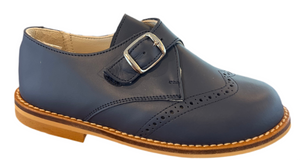Shawn & Jeffery Navy Bambi Design Leather Single Buckle Velcro Dress Shoe