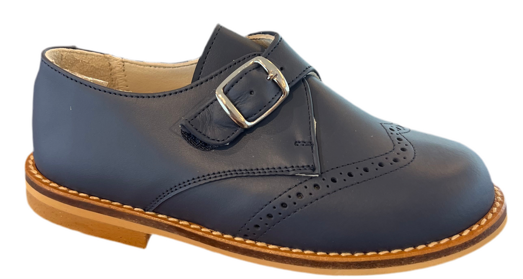 Shawn & Jeffery Navy Bambi Design Leather Single Buckle Velcro Dress Shoe