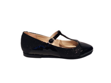 Beberlis Girls Black Patent Leather Glitter Design T-Strap