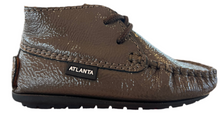 Altanta Moccasin Baby Taupe Patent Soft Leather Booties