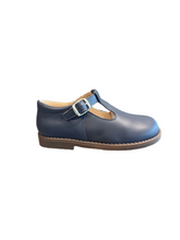 Shawn & Jeffrey Navy Omega Leather 141 T Strap Shoe