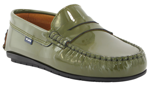 Atlanta Mocassin Green Kaki Patent Leather Loafer