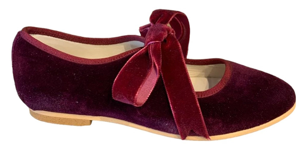 Shawn & Jeffery Burgundy Velvet Girls Ribbon Shoes