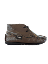Altanta Moccasin Baby Taupe Patent Soft Leather Booties