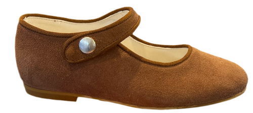 Shawn & Jeffery Roble Tan Suede Leather Girls Button Mary Jane