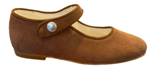 Shawn & Jeffery Roble Tan Suede Leather Girls Button Mary Jane