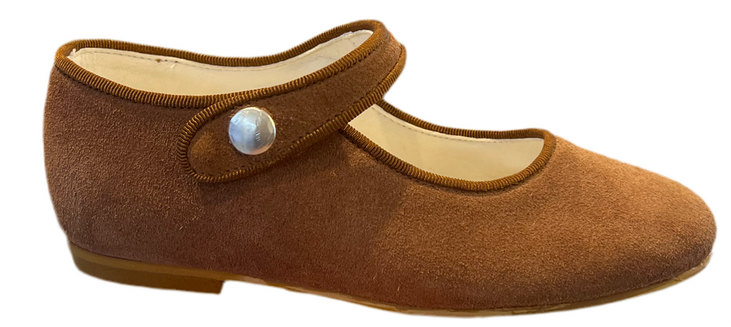 Shawn & Jeffery Roble Tan Suede Leather Girls Button Mary Jane