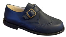 Shawn & Jeffery Navy Design Leather Single Buckle Velcro Dress Shoe