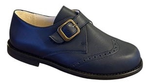 Shawn & Jeffery Navy Design Leather Single Buckle Velcro Dress Shoe