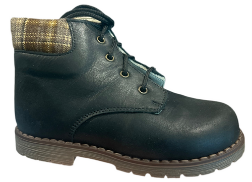 Shawn & Jeffery Baby Black Leather 137 Checkered Design Booties