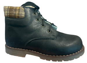 Shawn & Jeffery Baby Black Leather 137 Checkered Design Booties