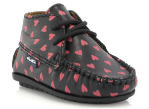 Atlanta Baby Black with Red Hearts Smooth Leather Bootie