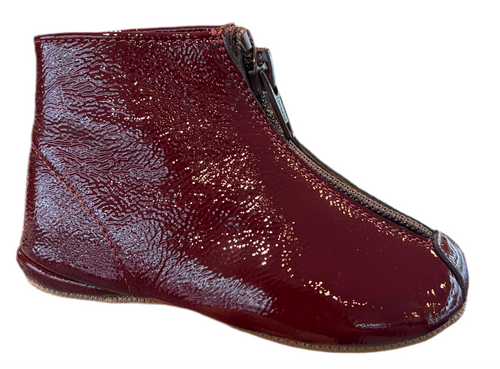 Pepe Burgundy Patent Leather Zipper Booties