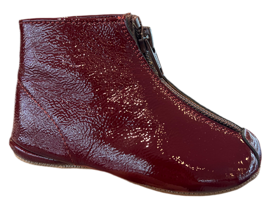 Pepe Burgundy Patent Leather Zipper Booties