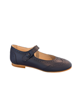 Shawn & Jeffery Navy Blue Leather Wingtip Button Mary Jane