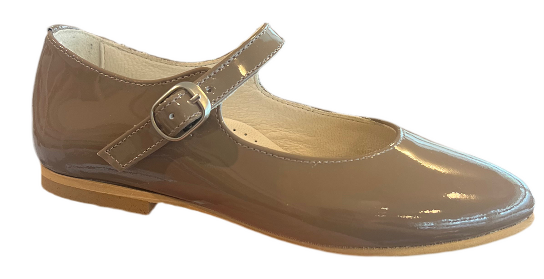 Shawn & Jeffery Camela Winter Taupe Patent Leather Buckle Mary Jane