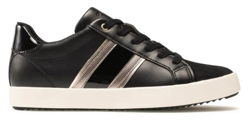 Geox Blomiee Black Leather Silver Side Sneakers