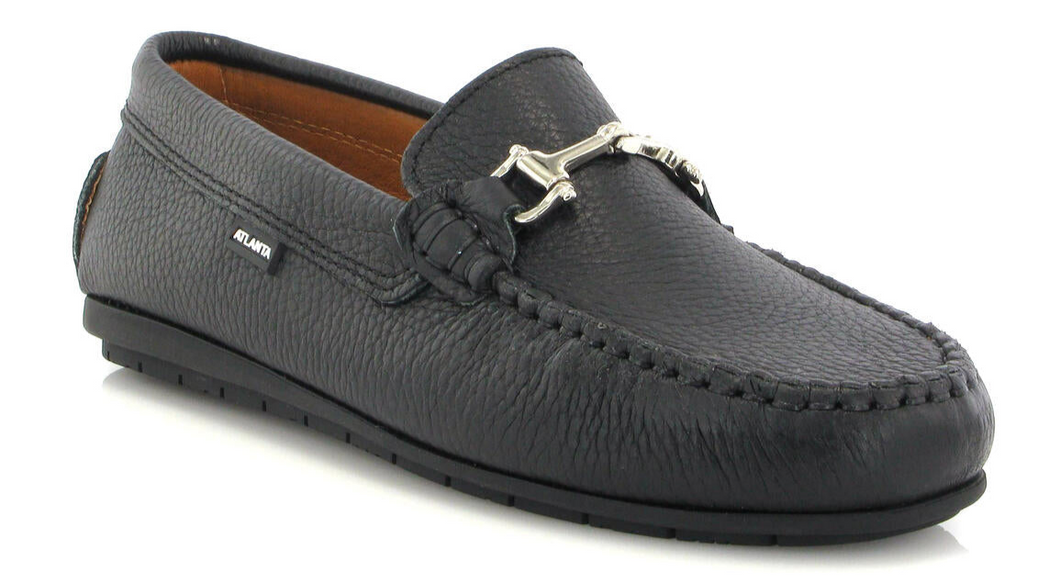 Atlanta Mocassin Black Grainy Buckle Loafer