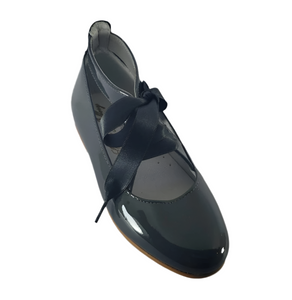 Shawn & Jeffery Ankle Tie Grey Patent Girls Dressy Shoe