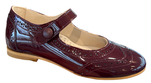 Shawn & Jeffery Burgundy Patent Leather Wingtip Button Mary Jane