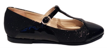 Beberlis Girls Black Patent Leather Glitter Design T-Strap