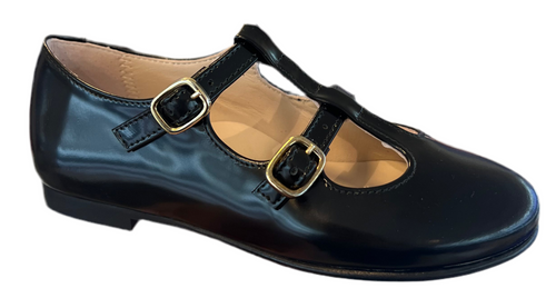 Beberlis Girls Black Antik Negro Leather Double Buckle Shoes