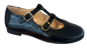 Beberlis Girls Black Antik Negro Leather Double Buckle Shoes