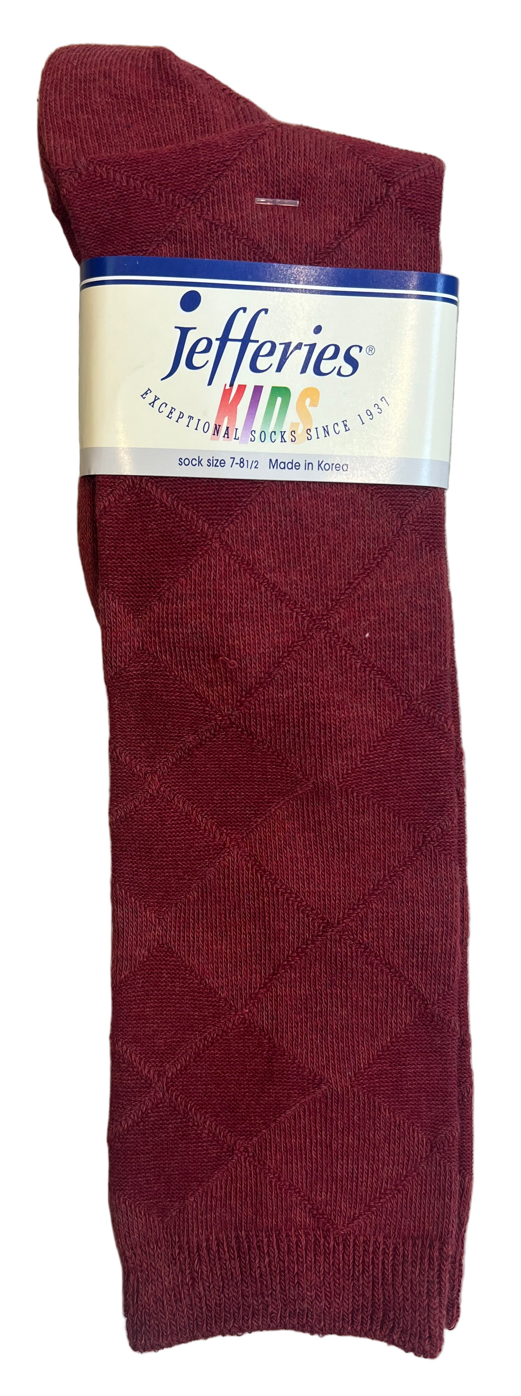 Girls Wine Burgundy Diamond Checkered Knee Socks