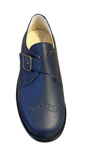 Shawn & Jeffery Navy Design Leather Single Buckle Velcro Dress Shoe