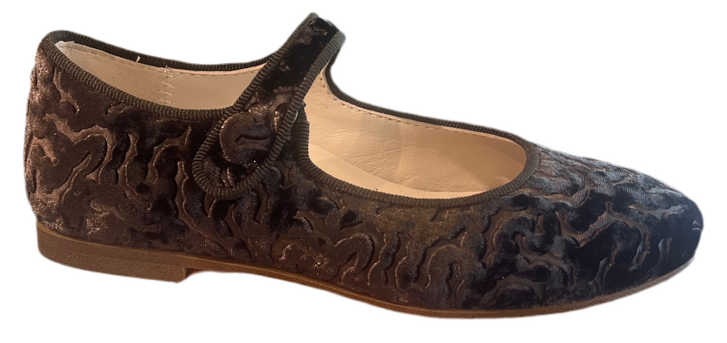 Beberlis Velvet Ciniglia Testa Design Girls Button Mary Jane