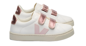 Veja Girls Esplar Leather Petale Nacre White Velcro Sneakers