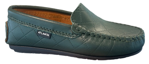 Atlanta Mocassin Green Smooth Rhombus Press Leather Loafer