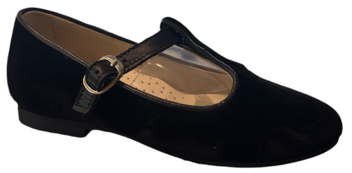 Shawn & Jeffery Black Velvet Girls T-Strap Shoe