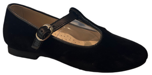 Shawn & Jeffery Black Velvet Girls T-Strap Shoe