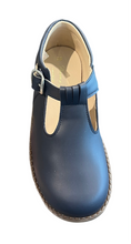 Shawn & Jeffrey Navy Omega Leather 141 T Strap Shoe