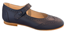 Shawn & Jeffery Navy Blue Leather Wingtip Button Mary Jane