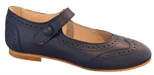 Shawn & Jeffery Navy Blue Leather Wingtip Button Mary Jane
