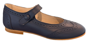 Shawn & Jeffery Navy Blue Leather Wingtip Button Mary Jane