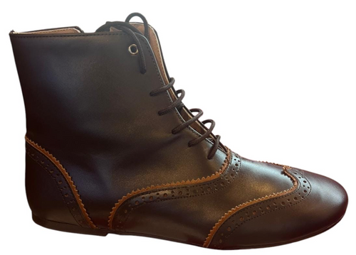 Papanatas Eli Marron Brown Leather Trim Wingtip Booties