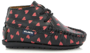 Atlanta Baby Black with Red Hearts Smooth Leather Bootie