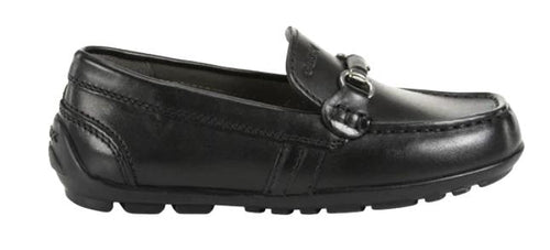Geox Fast Black Leather Buckle Moccasin Loafer