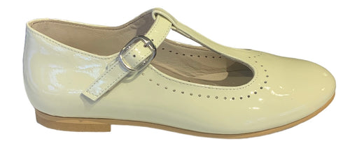 Shawn & Jeffery Wingtip Porcelana Ivory Cream Patent T-Strap Leather Shoe