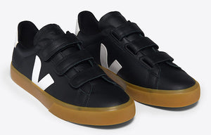 Veja Recife Black White Leather Velcro Sneakers