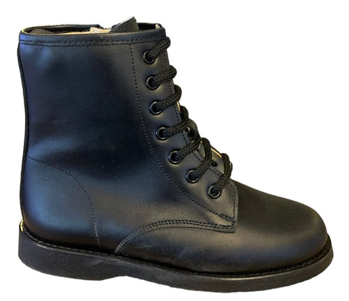 Shawn & Jeffery Black Leather Lace Up Omega Booties