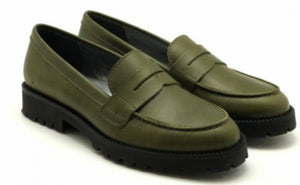 Beberlis Chunky Hunter Green Leather Slip On Loafers